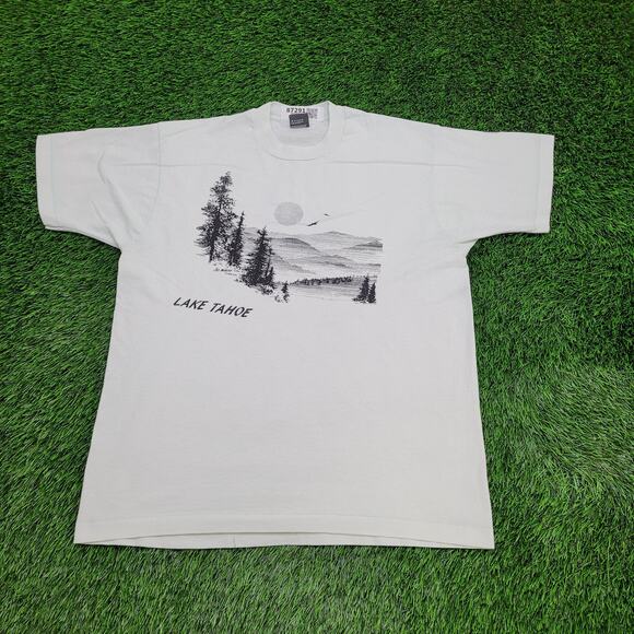 Vintage 1986 Lake-Tahoe Shirt Womens XL 22x27 Blue Artwork USA Baggy - Picture 1 of 13